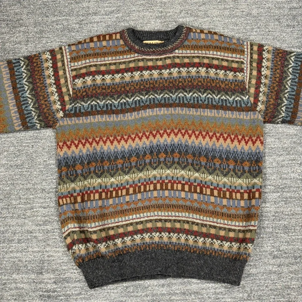 Waliki Sweater Men Medium Geometric Alpaca Knit Colorful Crewneck Boho Stripe